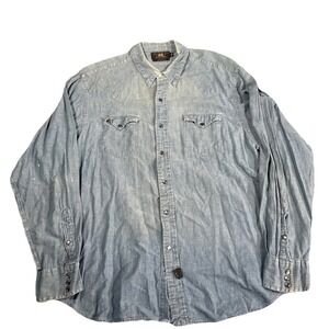 Ralph Lauren RRL Shirt Mens 2XL Blue Denim Pearl Snap Button Up Double RL Cowboy